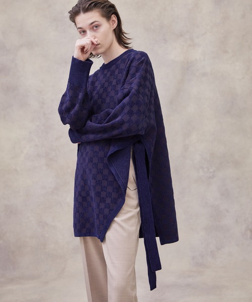 PUBLIC TOKYO（パブリックトウキョウ）の「パイルジャガードアシメニット（ニット/セーター・レディース・アイボリー/ネイビー・FREE）」の12枚目の写真