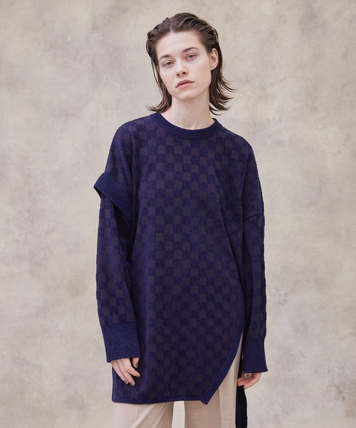 PUBLIC TOKYO（パブリックトウキョウ）の「パイルジャガードアシメニット（ニット/セーター・レディース・アイボリー/ネイビー・FREE）」の15枚目の写真