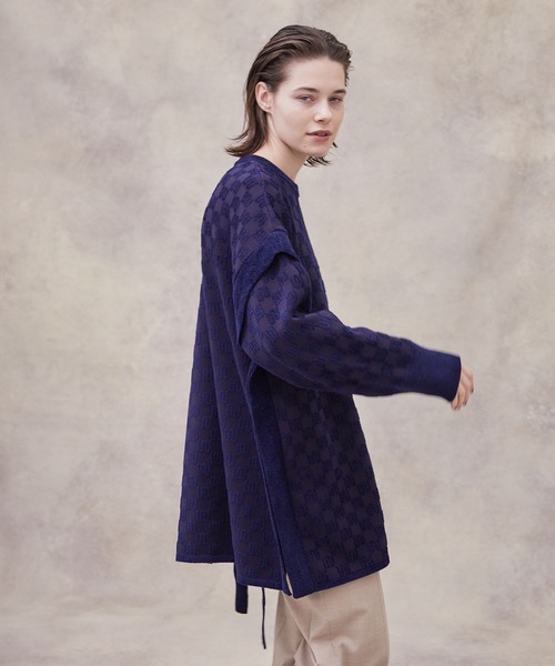 PUBLIC TOKYO（パブリックトウキョウ）の「パイルジャガードアシメニット（ニット/セーター・レディース・アイボリー/ネイビー・FREE）」の10枚目の写真