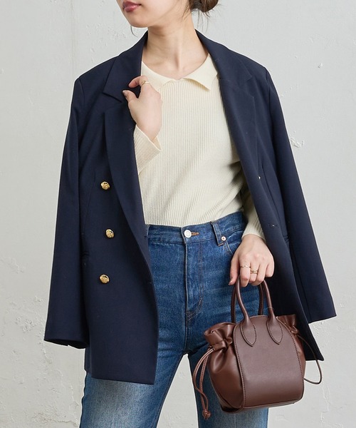 natural couture(ナチュラルクチュール)の「ちょっとモードな大人の衿付きリブニット(ニット/セーター・レディース・ブラック/オフホワイト/グリーン/ライトベージュ・FREE)」の2枚目の写真