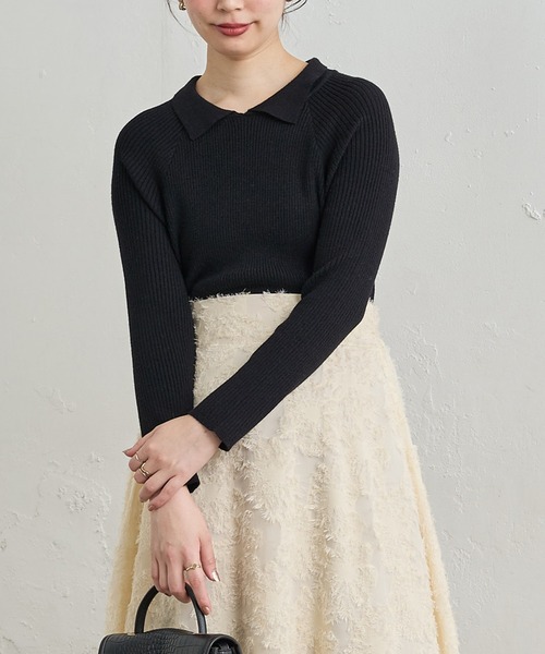 natural couture(ナチュラルクチュール)の「ちょっとモードな大人の衿付きリブニット(ニット/セーター・レディース・ブラック/オフホワイト/グリーン/ライトベージュ・FREE)」の3枚目の写真