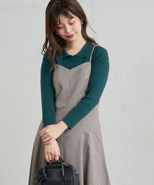 natural couture(ナチュラルクチュール)の「ちょっとモードな大人の衿付きリブニット(ニット/セーター・レディース・ブラック/オフホワイト/グリーン/ライトベージュ・FREE)」の6枚目の写真