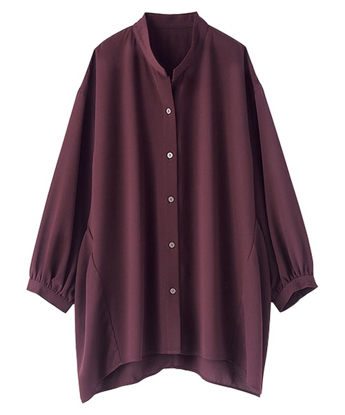 BELLUNA PLUS(ベルーナ)の「タック使いバンドカラーシャツチュニック(シャツ/ブラウス・レディース・ネイビー/モスグリーン/グレー系その他/ワイン・MEDIUM/LARGE/X-LARGE)」の14枚目の写真