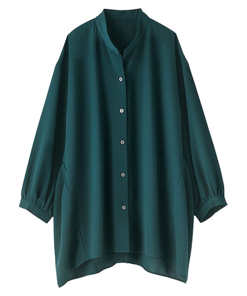 BELLUNA PLUS(ベルーナ)の「タック使いバンドカラーシャツチュニック(シャツ/ブラウス・レディース・ネイビー/モスグリーン/グレー系その他/ワイン・MEDIUM/LARGE/X-LARGE)」の12枚目の写真