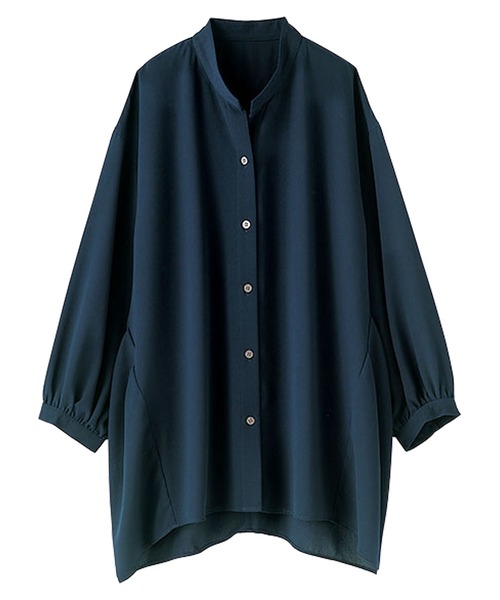 BELLUNA PLUS(ベルーナ)の「タック使いバンドカラーシャツチュニック(シャツ/ブラウス・レディース・ネイビー/モスグリーン/グレー系その他/ワイン・MEDIUM/LARGE/X-LARGE)」の13枚目の写真