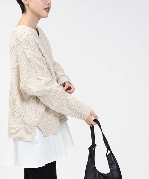 HONEYSUCKLE ROSE(ハニーサックルローズ)の「【HONEYSUCKLE ROSE】フェイクレイヤードニット(ニット/セーター・レディース・ベージュ/ブラック/オフホワイト・L/M)」の8枚目の写真