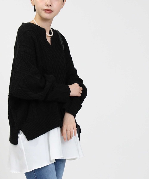 HONEYSUCKLE ROSE(ハニーサックルローズ)の「【HONEYSUCKLE ROSE】フェイクレイヤードニット(ニット/セーター・レディース・ベージュ/ブラック/オフホワイト・L/M)」の11枚目の写真