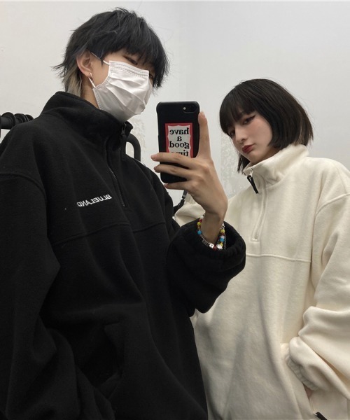 almo(アルモ)の「フリースハーフジッププルオーバートップス(NEZ)(その他トップス・レディース・ブラック/オフホワイト・MEDIUM)」の10枚目の写真