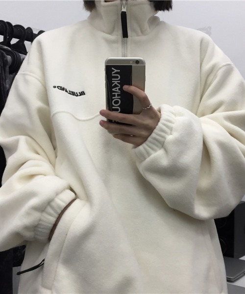 almo(アルモ)の「フリースハーフジッププルオーバートップス(NEZ)(その他トップス・レディース・ブラック/オフホワイト・MEDIUM)」の8枚目の写真