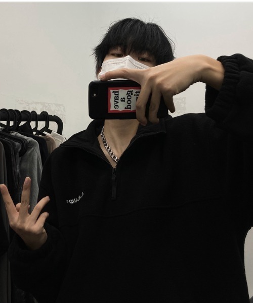 almo(アルモ)の「フリースハーフジッププルオーバートップス(NEZ)(その他トップス・レディース・ブラック/オフホワイト・MEDIUM)」の6枚目の写真