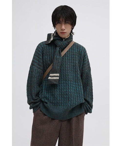MASONPRINCE(メイソンプリンス)の「【MASONPRINCE】Oversized color dot yarn knit pullover MY0191(ニット/セーター・メンズ・グリーン/ブルーグリーン/グレー/アイボリー/ブルー・S/L/M)」の5枚目の写真