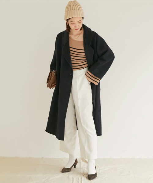 Doux archives(ドゥアルシーヴ)の「ビックチェスターリバーコート(チェスターコート・レディース・グレイッシュベージュ/ネイビー・FREE)」の2枚目の写真