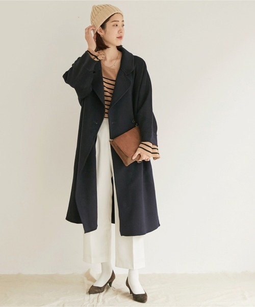 Doux archives(ドゥアルシーヴ)の「ビックチェスターリバーコート(チェスターコート・レディース・グレイッシュベージュ/ネイビー・FREE)」の7枚目の写真