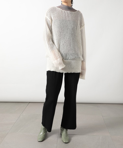 SETUP7(セットアップセブン)の「低身長さんコーデにオススメ◎【SETUP7】スリットフレアリブパンツ KNF(その他パンツ・レディース・ブラック/ダークブラウン/グレー/アイボリー・FREE)」の8枚目の写真