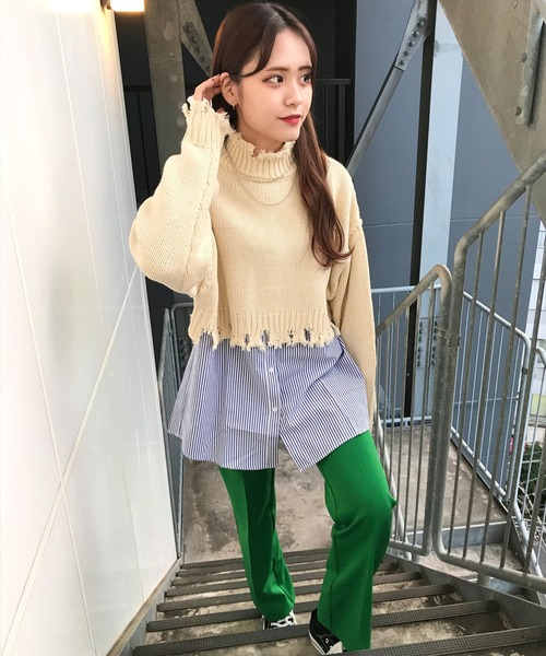 INGNI（イング）の「ショート丈ブロークンニット（ニット/セーター・レディース・ピンク/オレンジ/ブルー/グリーン/アイボリー・M）」の10枚目の写真