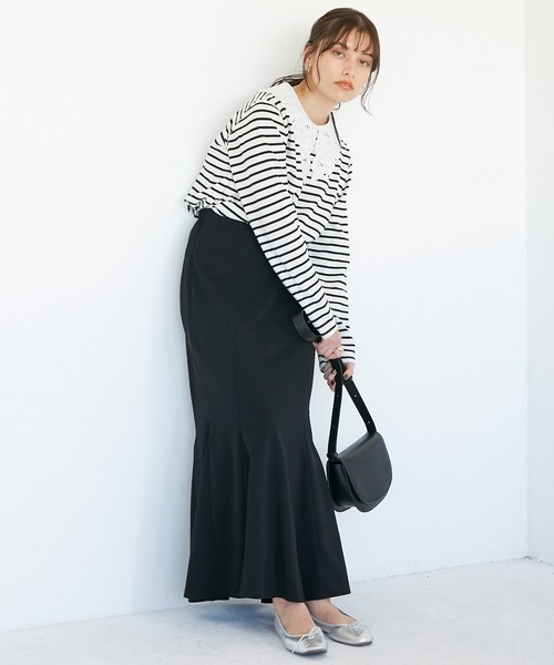 INCEDE（インシード）の「カットジョーゼットマーメイドスカート（スカート・レディース・ネイビー/ブラック/ライトグレー/オレンジ・3L/LL/4L/M/L）」の21枚目の写真