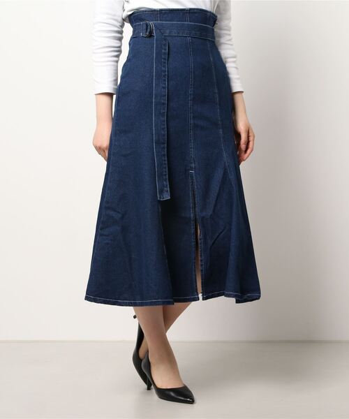 one after another NICE CLAUP（ワンアフターアナザーナイスクラップ）の「Sサイズあり　センタースリットマーメイドスカート（スカート・レディース・ブラック/ブラウン/ライトベージュ/チェック/インディゴブルー/ワンウォッシュ・SMALL/MEDIUM）」の6枚目の写真