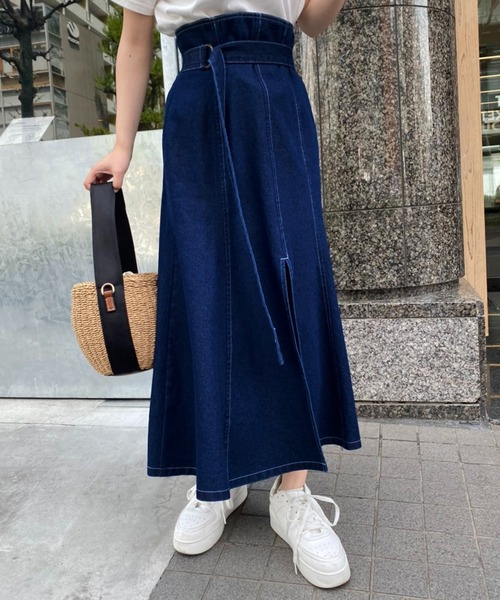 one after another NICE CLAUP（ワンアフターアナザーナイスクラップ）の「Sサイズあり　センタースリットマーメイドスカート（スカート・レディース・ブラック/ブラウン/ライトベージュ/チェック/インディゴブルー/ワンウォッシュ・SMALL/MEDIUM）」の5枚目の写真