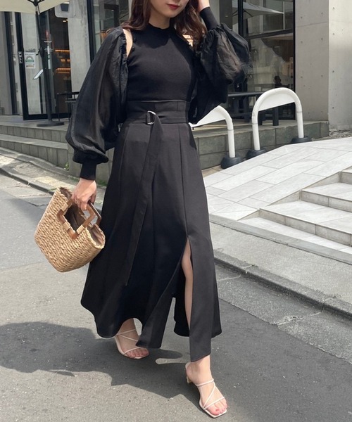 one after another NICE CLAUP（ワンアフターアナザーナイスクラップ）の「Sサイズあり　センタースリットマーメイドスカート（スカート・レディース・ブラック/ブラウン/ライトベージュ/チェック/インディゴブルー/ワンウォッシュ・SMALL/MEDIUM）」の10枚目の写真