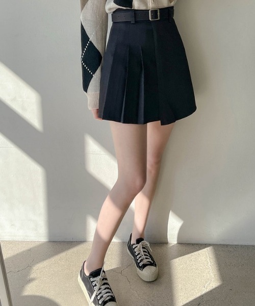 SONA（ソナ）の「SONYUNARA ハーフプリーツベルトミニスカート（スカート・レディース・ブラック/グレー・SMALL/MEDIUM/LARGE）」の10枚目の写真