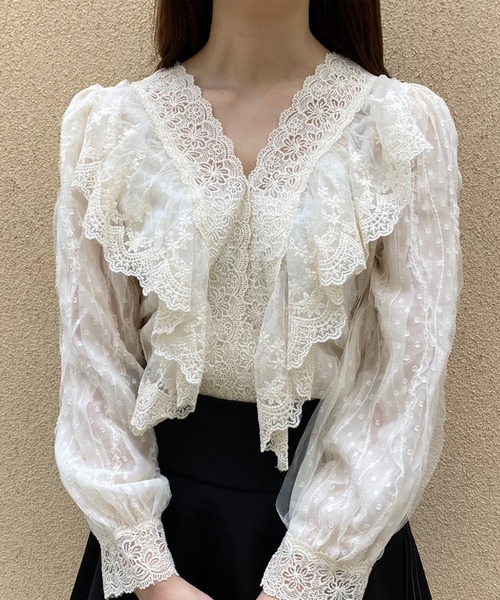 Crea titty&Co. PETIT（クレアティティーアンドコープチ）の「【Crea titty&Co.PETIT】ドットチュールレースブラウス（シャツ/ブラウス・レディース・ホワイト・FREE）」の8枚目の写真