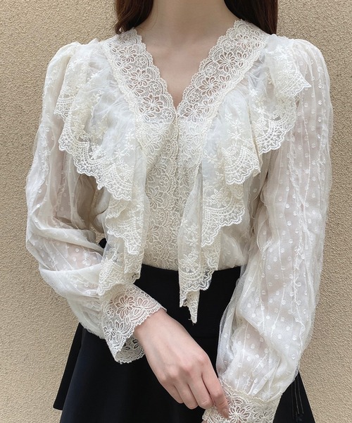 Crea titty&Co. PETIT（クレアティティーアンドコープチ）の「【Crea titty&Co.PETIT】ドットチュールレースブラウス（シャツ/ブラウス・レディース・ホワイト・FREE）」の10枚目の写真
