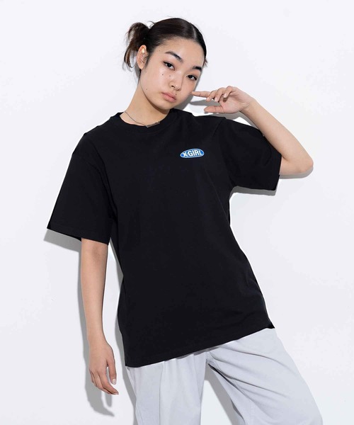 X-girl（エックスガール）の「BASIC OVAL LOGO S/S TEE/ベーシック　オーバルロゴTシャツ（Tシャツ/カットソー・レディース・ホワイト/ブラック/ブルー・S/M/L/XL）」の6枚目の写真
