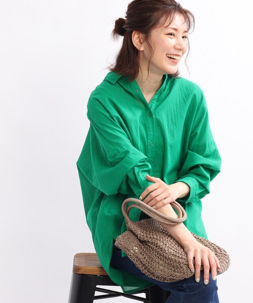 SHOO・LA・RUE（シューラルー）の「◆ソフトコットンシフォンシャツ（シャツ/ブラウス・レディース・チャコールグレー/グリーン/ホワイト系/ホワイト系5・00）」の4枚目の写真