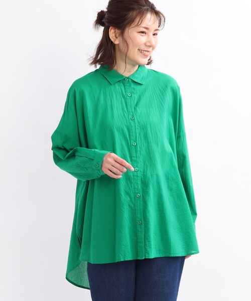 SHOO・LA・RUE（シューラルー）の「◆ソフトコットンシフォンシャツ（シャツ/ブラウス・レディース・チャコールグレー/グリーン/ホワイト系/ホワイト系5・00）」の5枚目の写真