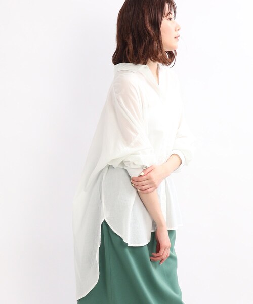 SHOO・LA・RUE（シューラルー）の「◆ソフトコットンシフォンシャツ（シャツ/ブラウス・レディース・チャコールグレー/グリーン/ホワイト系/ホワイト系5・00）」の12枚目の写真