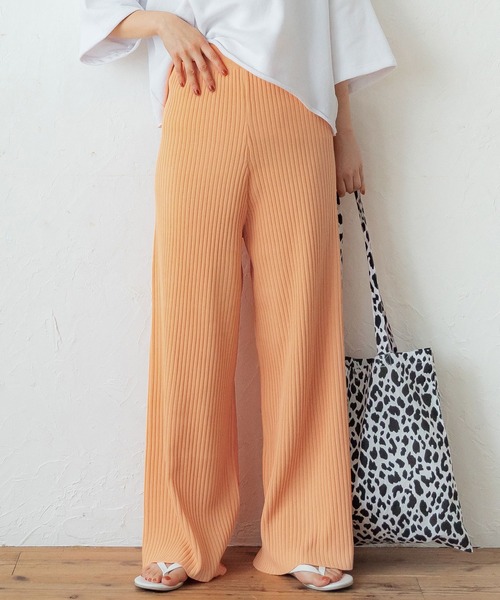 coca(coca)(コカ)の「脚長サマーリブニットパンツ(その他パンツ・レディース・オレンジ/アイボリー・SHORT/LONG)」の2枚目の写真
