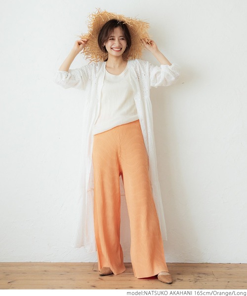 coca(coca)(コカ)の「脚長サマーリブニットパンツ(その他パンツ・レディース・オレンジ/アイボリー・SHORT/LONG)」の3枚目の写真