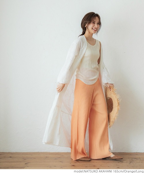 coca(coca)(コカ)の「脚長サマーリブニットパンツ(その他パンツ・レディース・オレンジ/アイボリー・SHORT/LONG)」の4枚目の写真