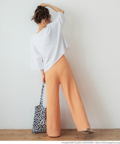 coca(coca)(コカ)の「脚長サマーリブニットパンツ(その他パンツ・レディース・オレンジ/アイボリー・SHORT/LONG)」の5枚目の写真