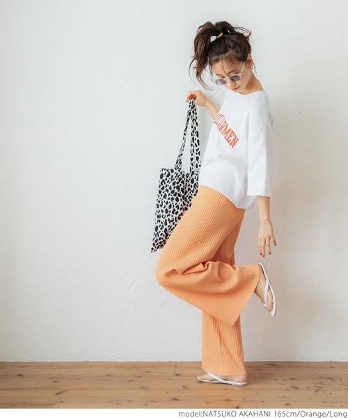 coca(coca)(コカ)の「脚長サマーリブニットパンツ(その他パンツ・レディース・オレンジ/アイボリー・SHORT/LONG)」の6枚目の写真