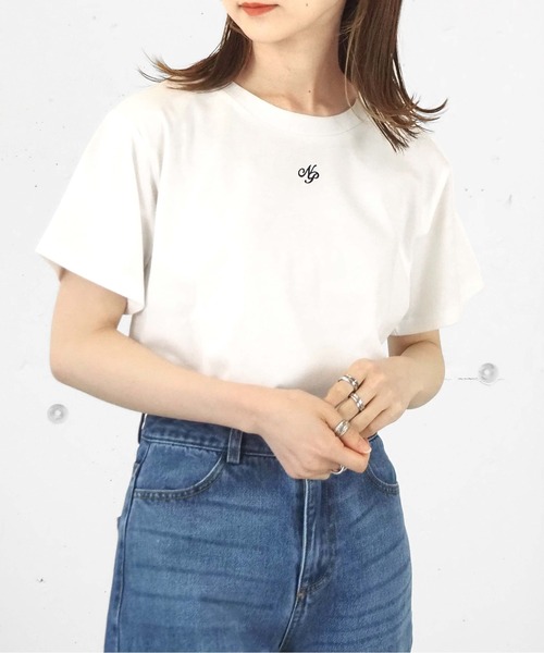 tiptop（ティップトップ）の「イニシャル刺繍ショートT（Tシャツ/カットソー・レディース・A/ピンク/オフホワイト・FREE）」の2枚目の写真