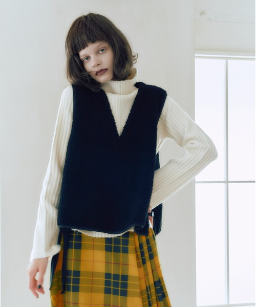 manana suerte（マニャーナスエルテ）の「サイドリボンボアベスト（ベスト・レディース・ブラック/オフホワイト・FREE）」の17枚目の写真