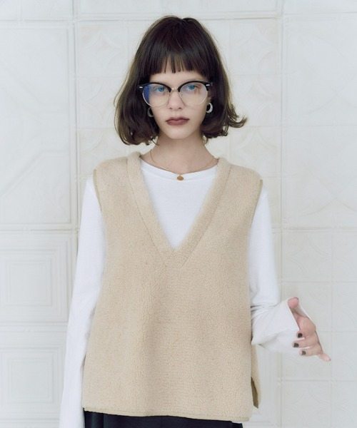 manana suerte（マニャーナスエルテ）の「サイドリボンボアベスト（ベスト・レディース・ブラック/オフホワイト・FREE）」の18枚目の写真