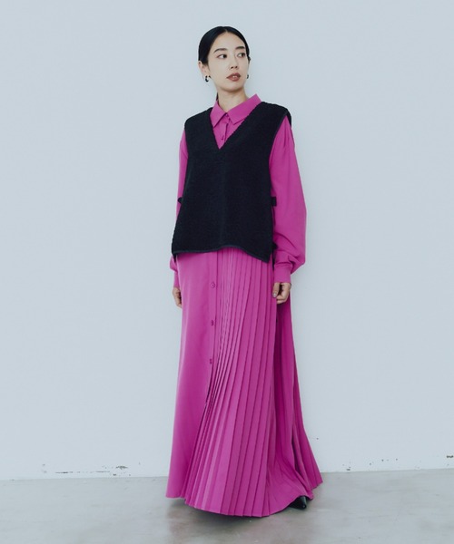 manana suerte（マニャーナスエルテ）の「サイドリボンボアベスト（ベスト・レディース・ブラック/オフホワイト・FREE）」の3枚目の写真