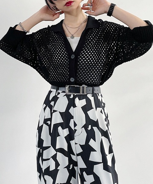 PAGEBOY（ページボーイ）の「メッシュポロニット（ニット/セーター・レディース・ブラック/オフホワイト/グレイッシュベージュ/コーラルピンク/ブラウン系その他/ロイヤルブルー・FREE）」の3枚目の写真