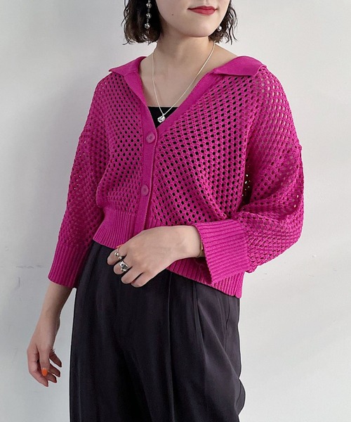 PAGEBOY（ページボーイ）の「メッシュポロニット（ニット/セーター・レディース・ブラック/オフホワイト/グレイッシュベージュ/コーラルピンク/ブラウン系その他/ロイヤルブルー・FREE）」の21枚目の写真