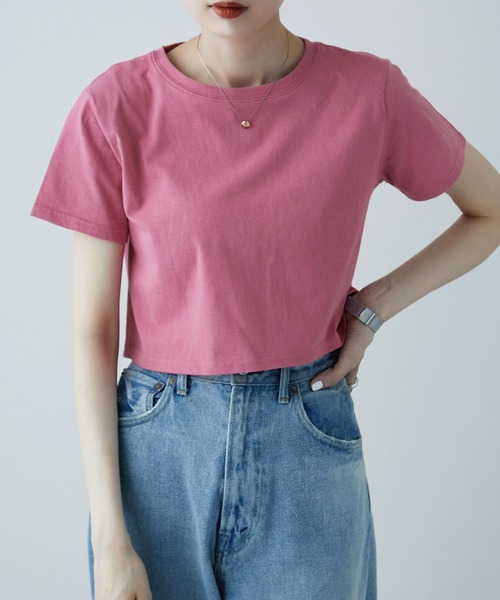 etoll.(エトル)の「カラークロップドハーフT(Tシャツ/カットソー・レディース・ブラック/オフホワイト/ピンク/イエロー/グリーン・FREE)」の17枚目の写真