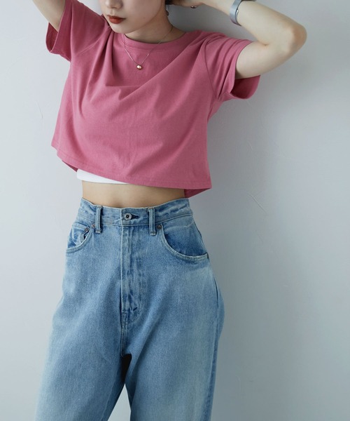 etoll.(エトル)の「カラークロップドハーフT(Tシャツ/カットソー・レディース・ブラック/オフホワイト/ピンク/イエロー/グリーン・FREE)」の11枚目の写真