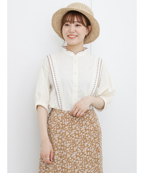 ehka sopo（エヘカソポ）の「刺繍スタンドレースブラウス（シャツ/ブラウス・レディース・オフホワイト/キナリ/ブラック・ﾌﾘ-）」の2枚目の写真