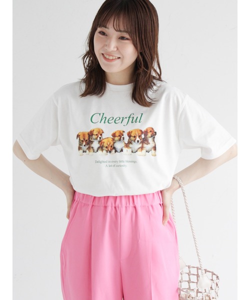 ehka sopo（エヘカソポ）の「ドッグプリントTシャツ（Tシャツ/カットソー・レディース・レッド/オフホワイト/ブルー/グリーン・ﾌﾘ-）」の2枚目の写真