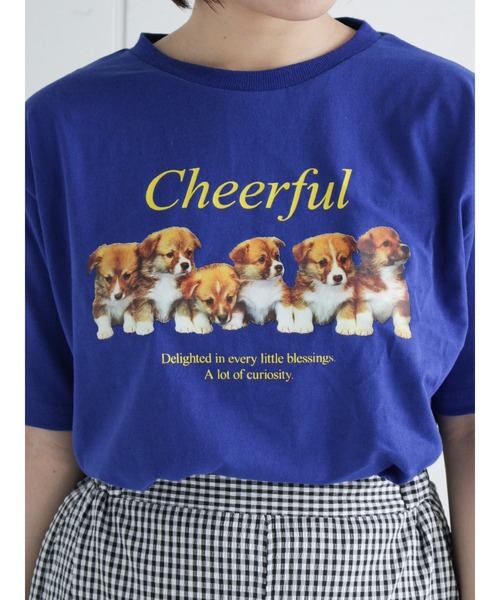 ehka sopo（エヘカソポ）の「ドッグプリントTシャツ（Tシャツ/カットソー・レディース・レッド/オフホワイト/ブルー/グリーン・ﾌﾘ-）」の4枚目の写真