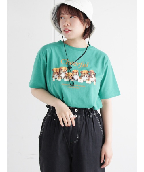 ehka sopo（エヘカソポ）の「ドッグプリントTシャツ（Tシャツ/カットソー・レディース・レッド/オフホワイト/ブルー/グリーン・ﾌﾘ-）」の3枚目の写真