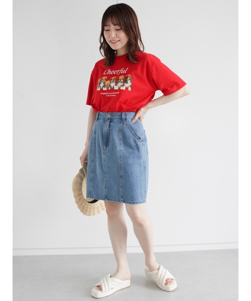 ehka sopo（エヘカソポ）の「ドッグプリントTシャツ（Tシャツ/カットソー・レディース・レッド/オフホワイト/ブルー/グリーン・ﾌﾘ-）」の6枚目の写真