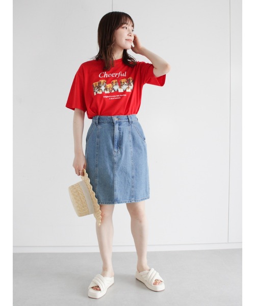 ehka sopo（エヘカソポ）の「ドッグプリントTシャツ（Tシャツ/カットソー・レディース・レッド/オフホワイト/ブルー/グリーン・ﾌﾘ-）」の7枚目の写真