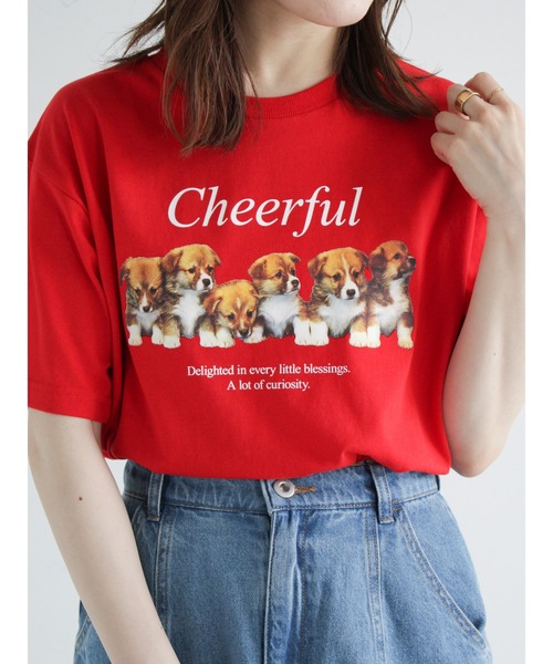 ehka sopo（エヘカソポ）の「ドッグプリントTシャツ（Tシャツ/カットソー・レディース・レッド/オフホワイト/ブルー/グリーン・ﾌﾘ-）」の10枚目の写真